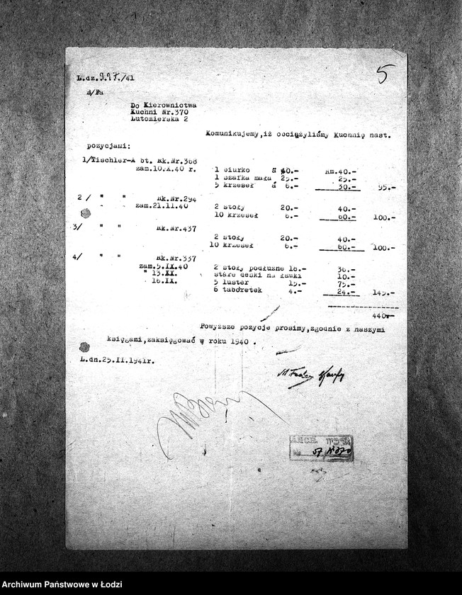 Obraz 8 z jednostki "[Kuchnia nr 370, ul. Lutomierska 2. Działalność kuchni, personel, konsumenci, kontrole]"