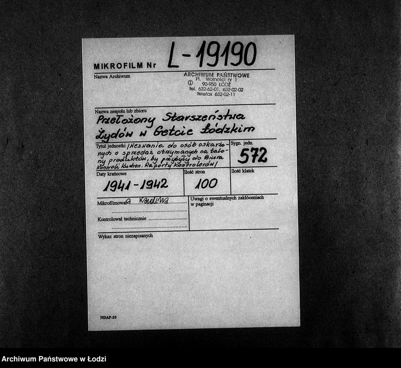 Obraz 2 z jednostki "[Wezwania osób oskarżonych o sprzedaż otrzymanych na talony produktów, by przybyły do Biura Kontroli Kuchen. Raporty kontrolerów]"