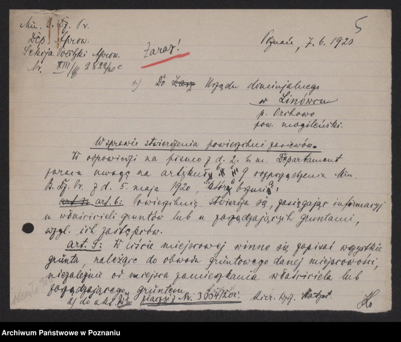 Obraz 7 z jednostki "[Rozporządzenia, pisma okólne i korespondencja w sprawie ewidencji zapasów zboża i statystyki zasiewów]"