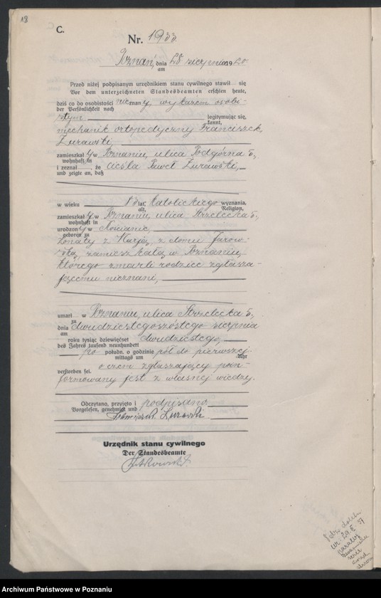 Obraz 20 z jednostki "Księga miejscowa zgonów tom IV [Rejestr główny zgonów]"
