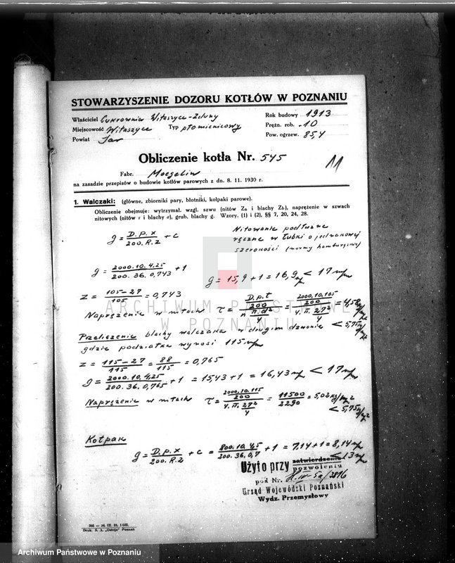 image.from.unit.number "Zjednoczone Cukrownie Witaszyce - Zduny pow. krotoszyński nr woj. kotła 3816"
