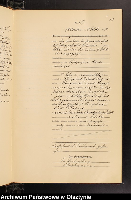 image.from.unit.number "Sterbe-Haupt-Register Tom II, Nr 601-720"