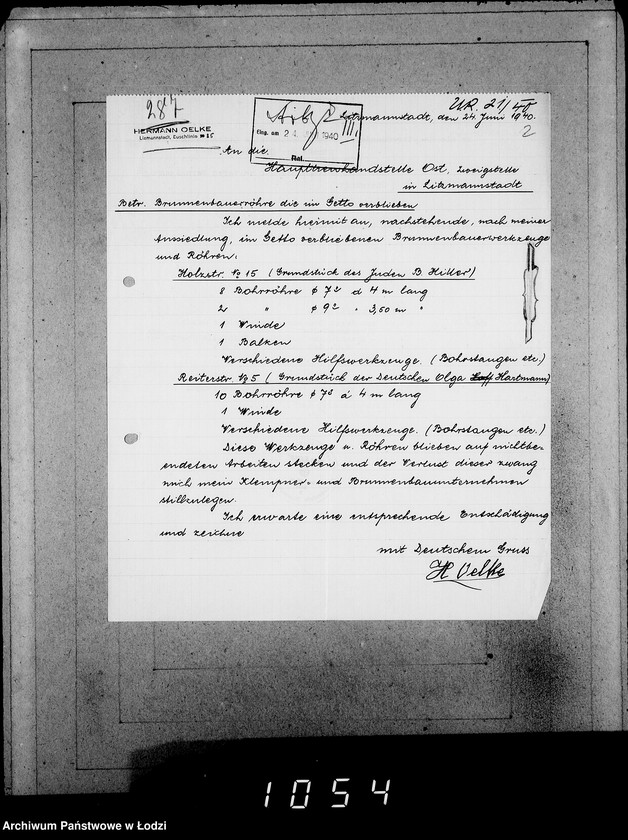 Obraz 6 z jednostki "286-320 [Wnioski ludności nieżydowskiej wysiedlonej z Getta o zwrot rzeczy pozostawionych w dawnym miejscu zamieszkania]"