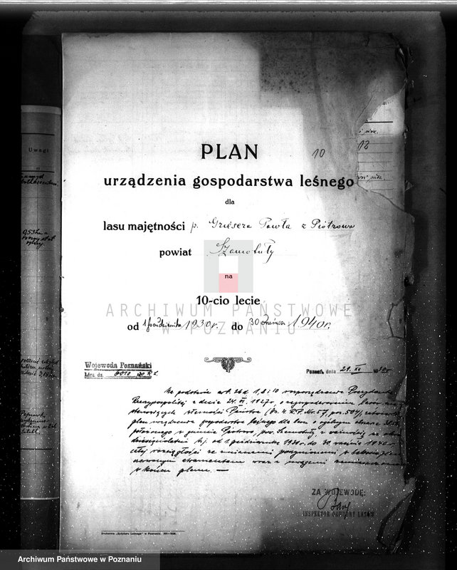 image.from.unit.number "Plan urządzenia gospodarstwa leśnego dla lasu majętności P. Griesera powiat szamotulski 1930-1940"