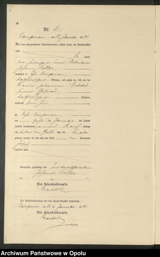 image.from.unit.number "Geburts-Neben-Register Standesamts Langenau pro 1901"