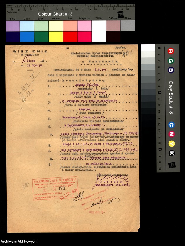 image.from.unit.number "Więzienie w Rawiczu - informacje o zwolnieniu osób skazanych za działalność komunistyczną. Kwestionariusze."