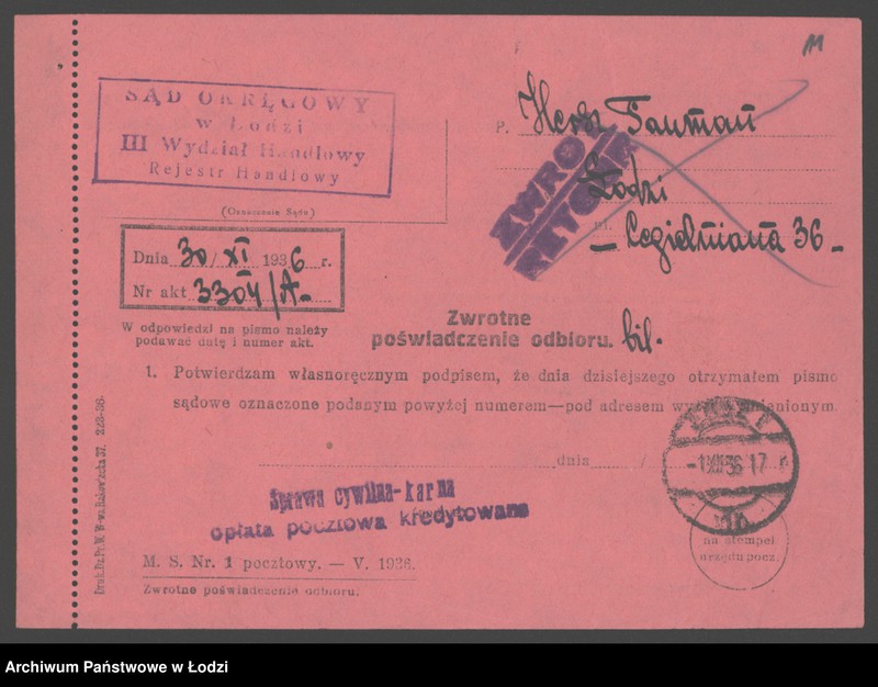 Obraz 13 z jednostki "Hersz Tauman- prowadzenie domu ekspedycyjnego"