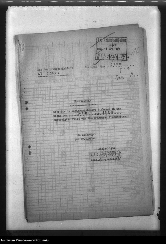 Obraz 20 z jednostki "Nachweisung von übertragbaren Krankheiten im Regierungsbezirk Ziehenau"