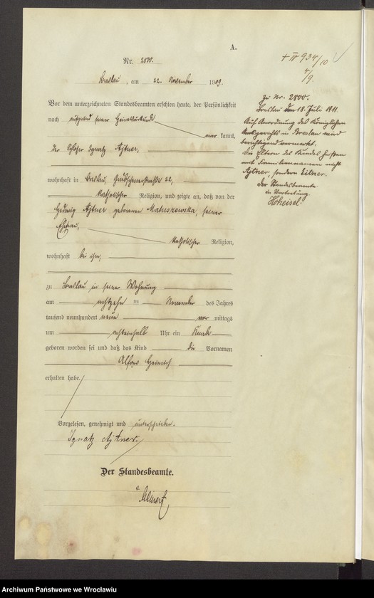 image.from.unit.number "Geburts-Haupt-Register Breslau IV 1909 Band 8"