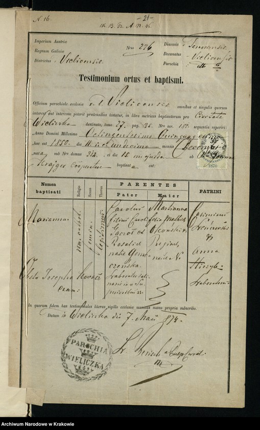 Obraz 15 z jednostki "Allegata do aktów małżeństw Parafii Koniusza za 1874 rok"