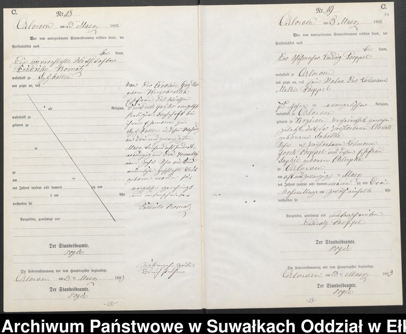 image.from.unit.number "Sterbe-Neben-Register des Preussischen Standes-Amtes Orlowen Kreis Loetzen für das Jahr 1893"