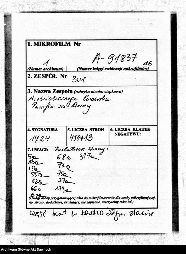 image.from.unit.number "Parafia: Lwów, parafia św. Anny. Dekanat: Lwów. Księga metrykalna urodzeń, ślubów i zgonów dla całej parafii miejskiej i wsi Kleparów."