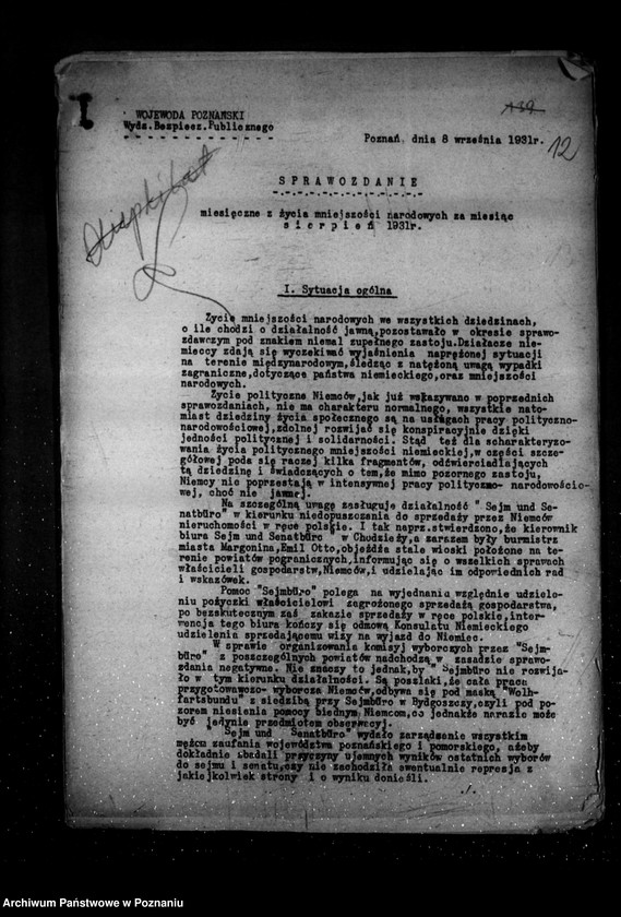 Obraz 16 z jednostki "Sprawozdania sytuacyjne z życia mniejszości narodowych za miesiące lipiec, sierpień, wrzesień 1931 r."