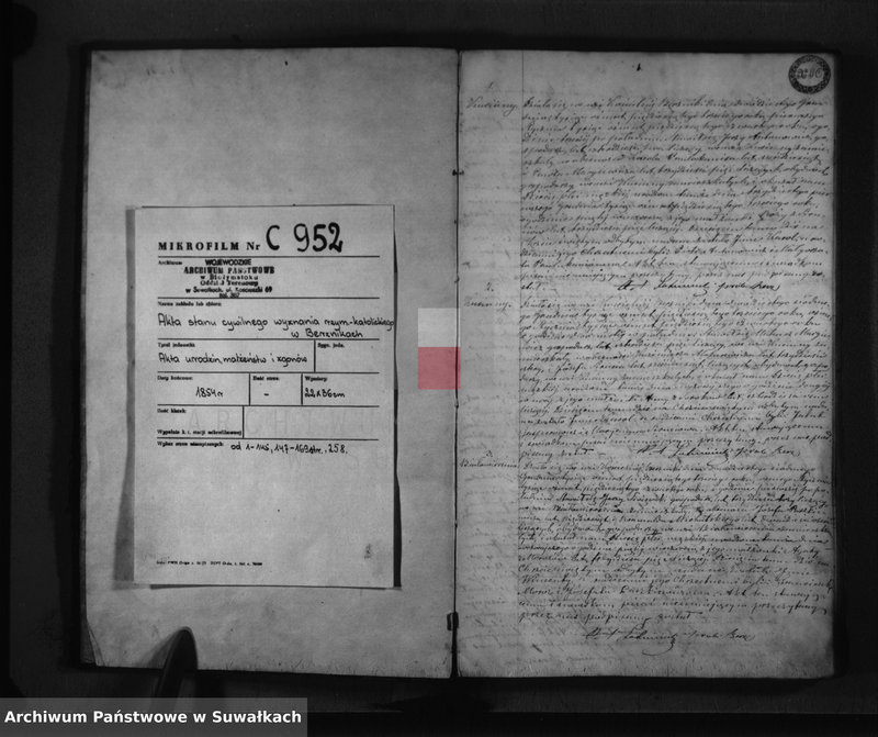 image.from.unit.number "Duplikat Aktów Urodzenia, Małżeństwa i Zejścia Parafia Berzniki z Roku 1854"