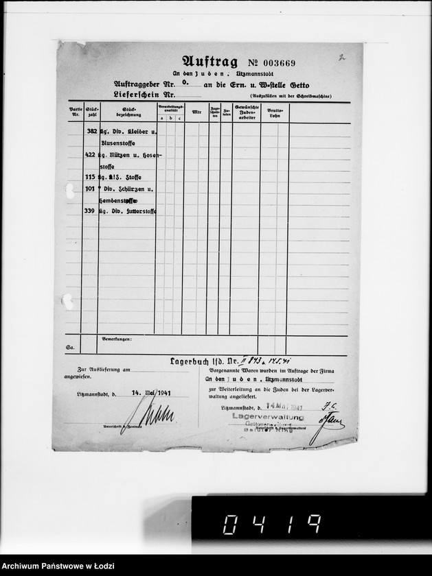 Obraz 6 z jednostki "Aufträge Lager 39. [Zamówienia firm na różne wyroby]"