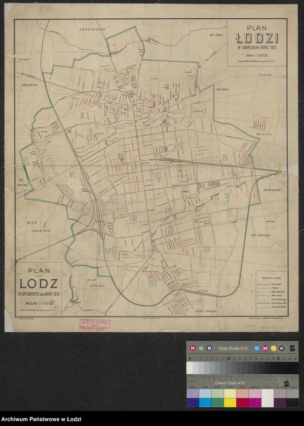 Obraz 1 z jednostki "Plan Łodzi w granicach z roku 1915. Plan von Lodz in den Grenzen vom Jahre 1915"