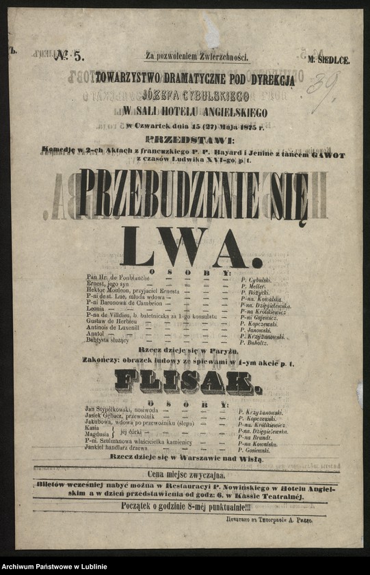 Obraz 13 z kolekcji "Zapraszamy na nadzwyczajne widowisko... XIX-wieczne afisze teatralne111"