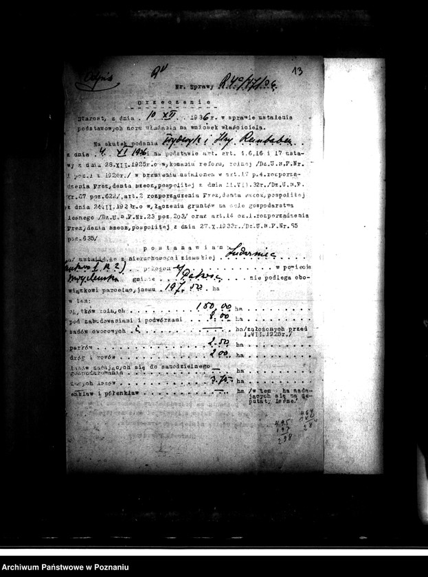 Obraz 19 z jednostki "Majątek Jankowo /Ludwiniec/ powiatu mogileńskiego wyłączenie z art. 5 ustawy o wykonaniu reformy rolnej"