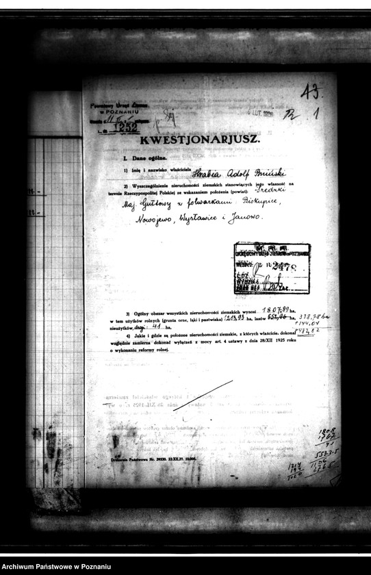 Obraz 5 z jednostki "/Majętność/ Gułtowy powiat średzki wyłączenie z art.4 i 5 ustawy o wykonaniu reformy rolnej/ w. Adolf Bniński"