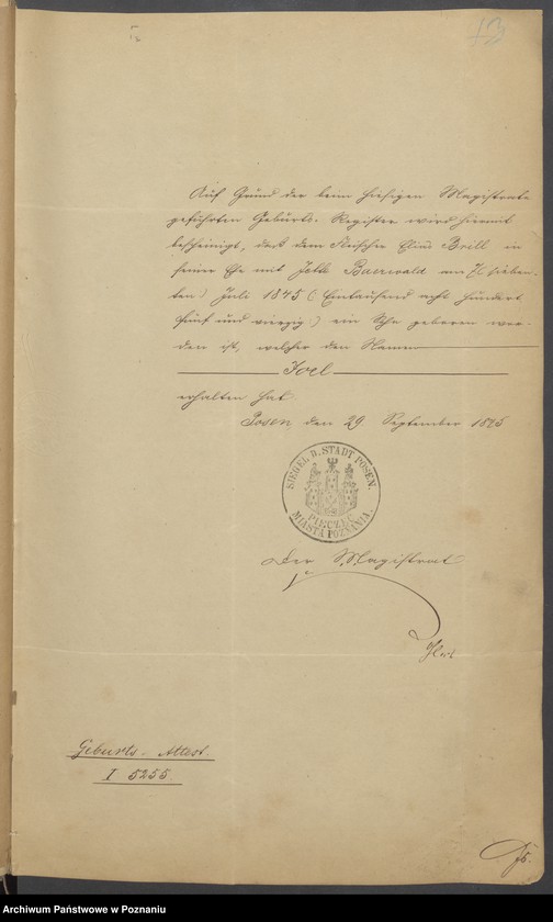 Obraz 8 z jednostki "Die von den Verlobten beigebrachten Urkunden zur Eheschliessung pro 1875"