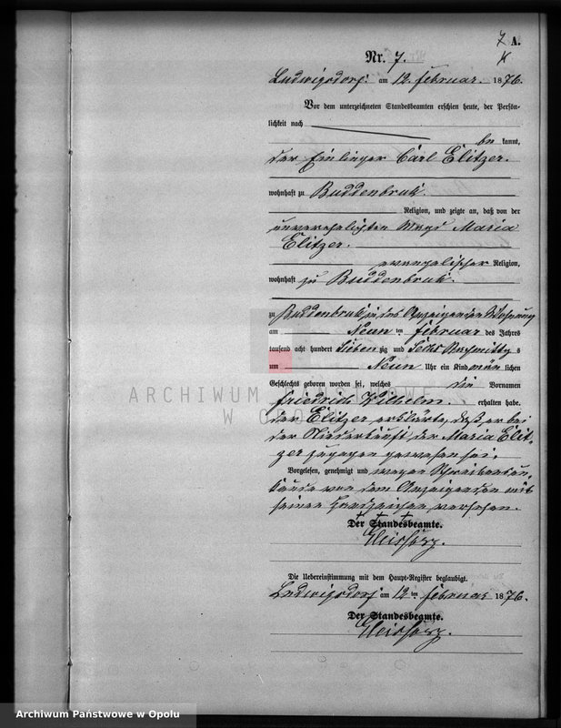 image.from.unit.number "Geburts-Neben-Register Standesamts Ludwigsdorf pro 1876"