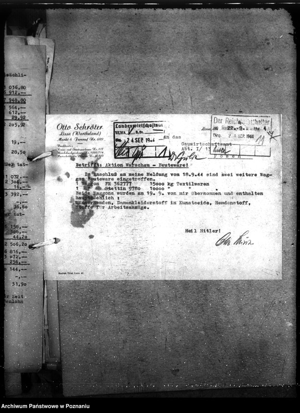 Obraz 19 z jednostki "Spisy i wykazy towarów złupionych w czasie powstania warszawskiego"