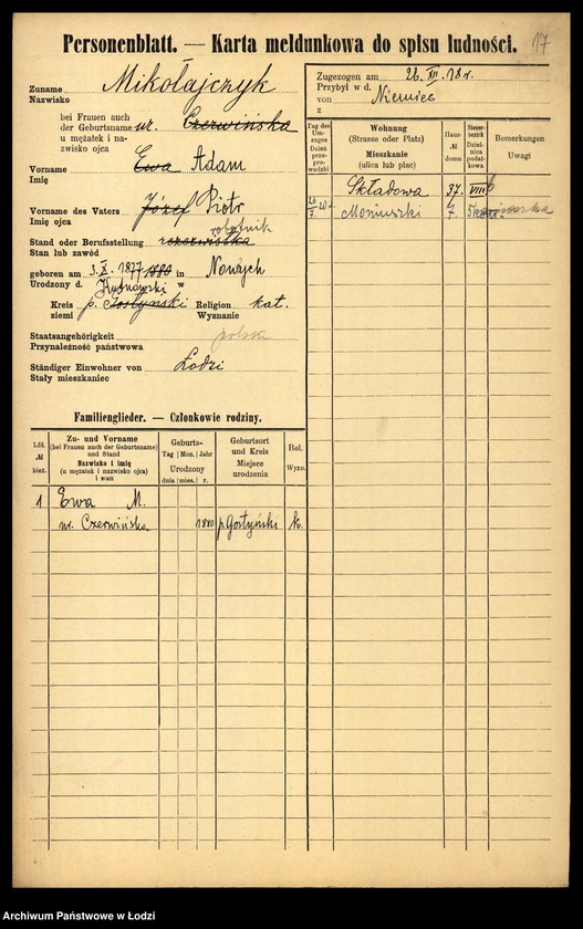 Obraz 19 z jednostki "[Spis ludności Łodzi] Mikler - Mikołajczyk"