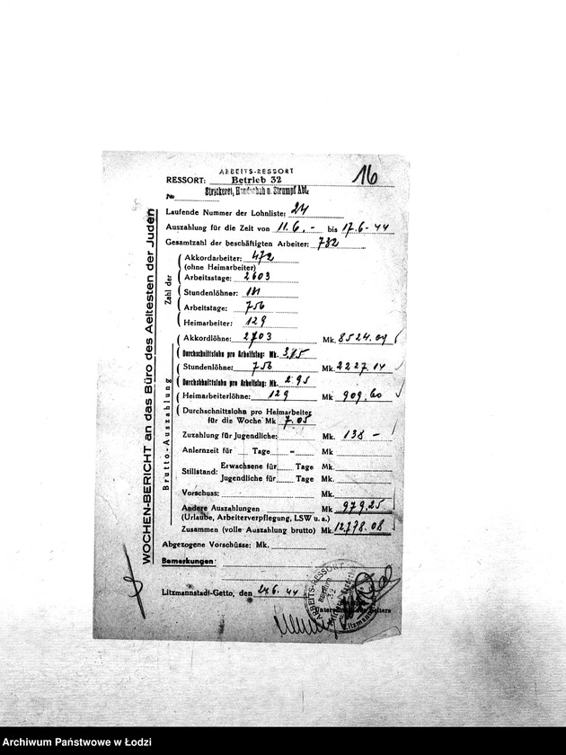 Obraz 19 z jednostki "[Tygodniowe sprawozdania resortów pracy: liczba pracowników, czas pracy, wysokość płacy]"