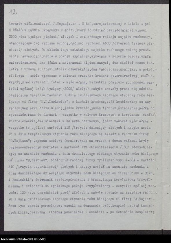 Obraz 14 z jednostki "Jakub Wegmajster, Maria Rybowska- wyrób i sprzedaż towarów włókienniczych"