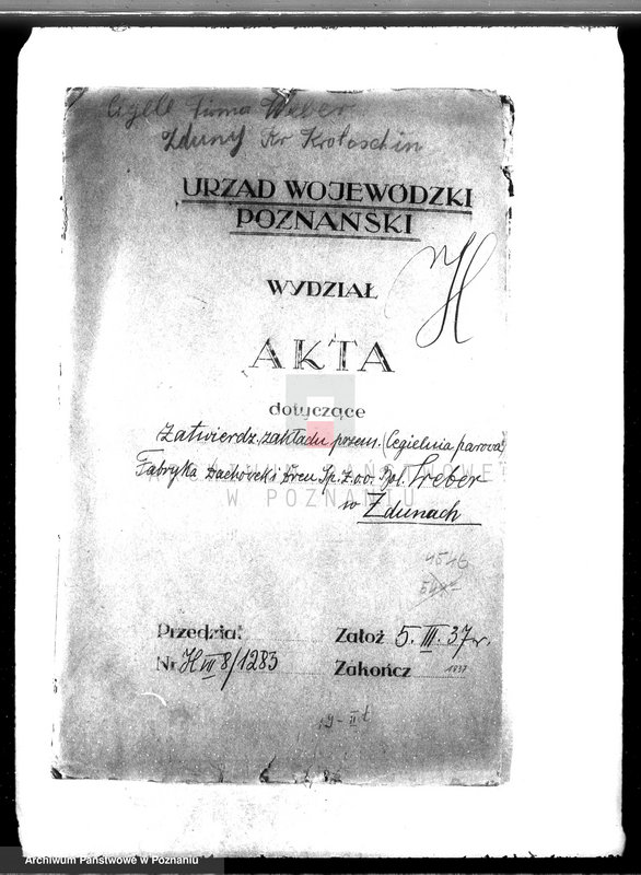 Obraz 5 z jednostki "Zatwierdzenie zakładu przemysłowego /cegielni parowej/ Fabryka dachówek i dren Spółka z o.o. B. Weber w Zdunach pow. krotoszyński"