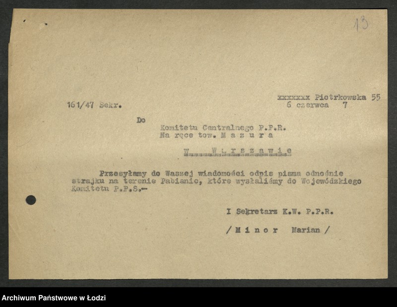Obraz 15 z jednostki "Korespondencja I-go Sekretarza Komitetu Wojewódzkiego Polskiej Partii Robotniczej"