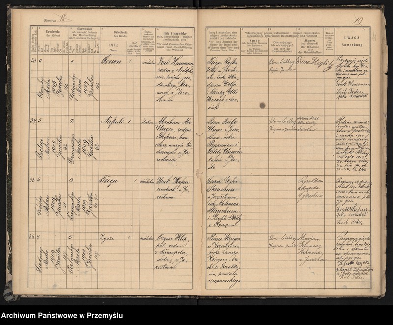 image.from.unit.number "Księga urodzin izr[aelickiego] Urzędu metrykalnego w Jarosławiu 1909"