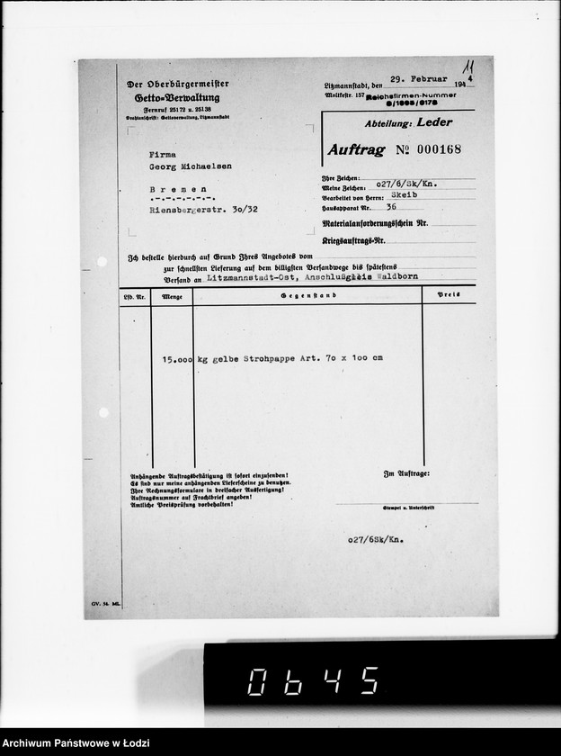 Obraz 16 z jednostki "Koresp.Radegast.[Dotyczy transportu starego obuwia oraz spodów do drewniaków]"
