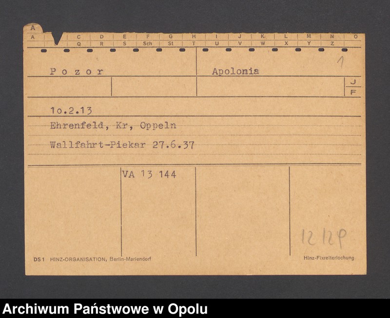 Obraz 3 z jednostki "[Pozor Apolonia, ur. 10.02.1913, zam. Ehrenfeld]"