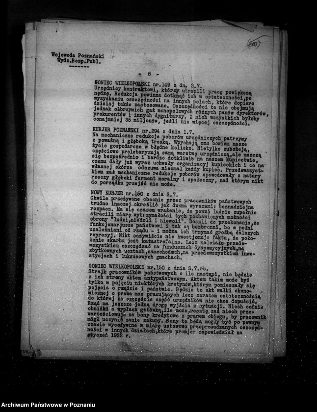 Obraz 12 z jednostki "Sprawozdania sytuacyjne z legalnego ruchu polityczno-społecznego za miesiące lipiec, sierpień, wrzesień 1931 r."