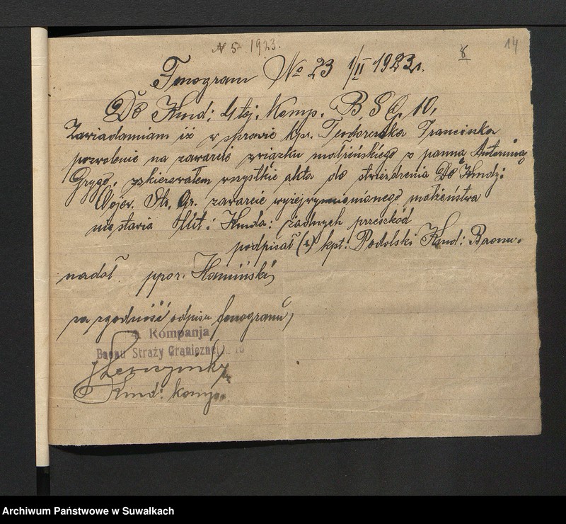 image.from.unit.number "Aneksa do aktów zaślubionych r.kat. parafji Puńsk z r. 1923"