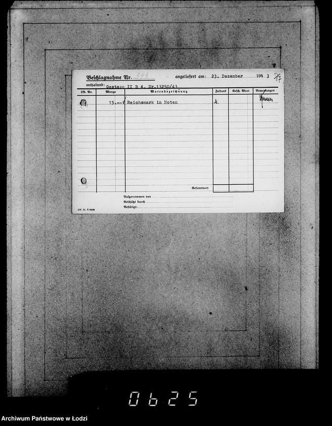 Obraz 11 z jednostki "Gestapo 200-400 [Kartoteka skonfiskowanego majątku ruchomego u Żydów]"