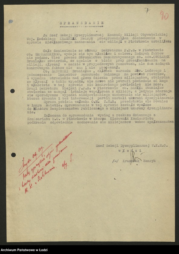 Obraz 8 z jednostki "Komenda MO Piotrków-protokoły z zebrań i odpraw oraz dochodzeń"