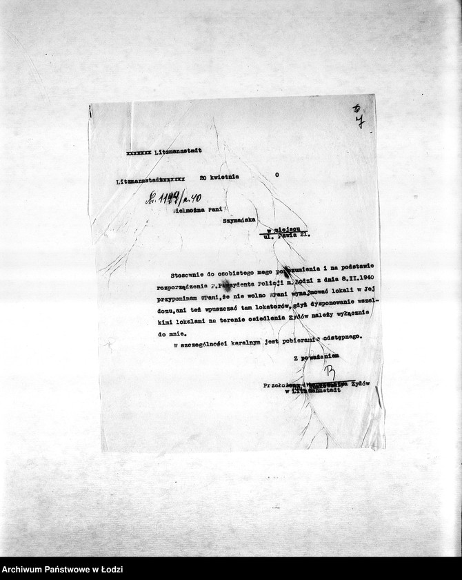 Obraz 10 z jednostki "[Korespondencja PSŻ w sprawie przesiedlenia Żydów do getta, zajmowania mieszkań i publicznych lokali, zamknięcia getta]"