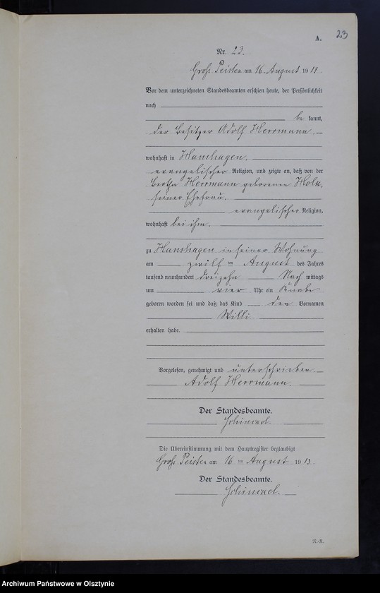 image.from.unit.number "Geburts-Neben-Register Nr 1 - 38 [Księga urodzeń- wtóropis ]"