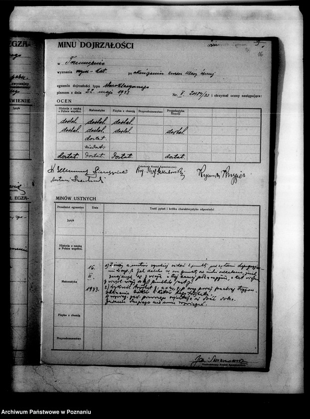Obraz 19 z jednostki "Protokoły egzaminu dojrzałości Państwowego Gimnazjum Klasycznego- Trzemeszno"