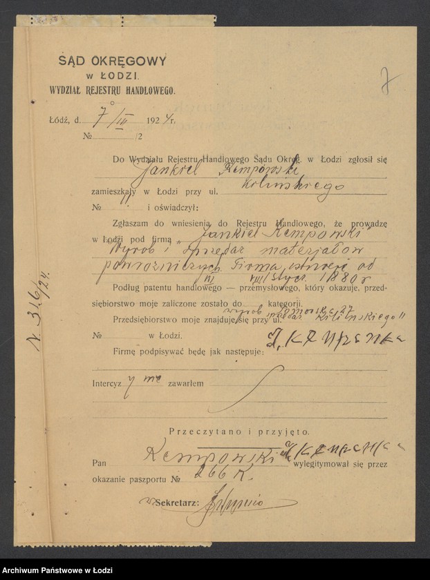 Obraz 9 z jednostki "Jankiel Kempowski- wyrób i sprzedaż materiałów pończoszniczych"