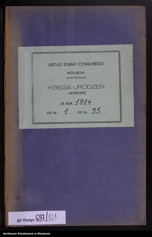 image.from.unit.number "Geburts-Neben-Register Nr 1 - 35 [ Księga urodzeń - wtóropis ]"