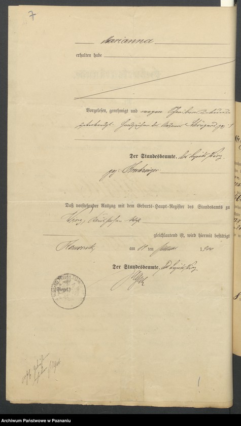 Obraz 9 z jednostki "Die von den Verlobten beigebrachten Urkunden zur Eheschliessung pro 1901. Vol IX"
