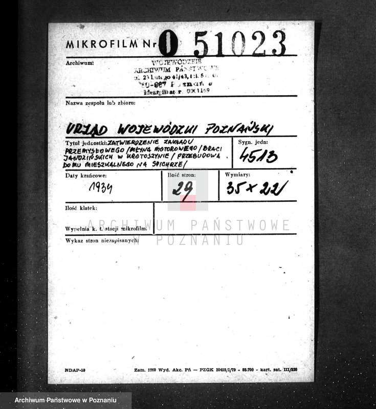 image.from.unit.number "Zatwierdzenie zakładu przemysłowego /młyna motorowego/ Braci Jandzińskiech w Krotoszynie /przebudowa domy mieszkalnego na spichrze/"