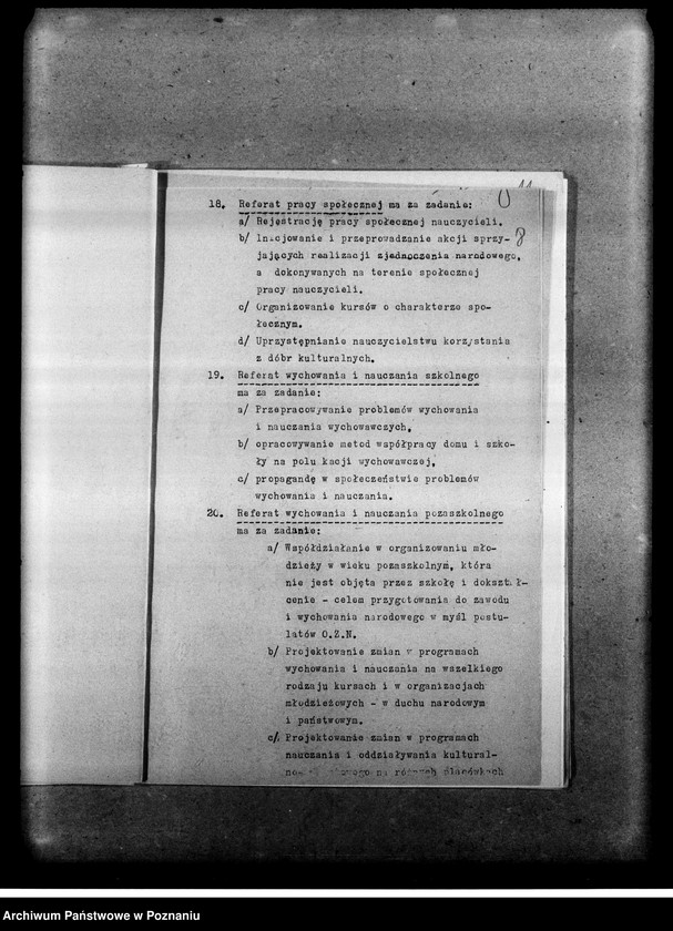 Obraz 11 z jednostki "Pisma okólne, instrukcje oraz korespondencja dotycząca organizacji i zadań zespołów nauczycielskich Obozu Zjednoczenia Narodowego. Listy obecnych na odprawach delegatów w/w sprawie"