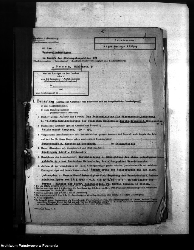 Obraz 5 z jednostki "Umbau und Einrichtung der Heimoberschulen in Gostingen, Łagiewniki, Schrimm, Schroda"