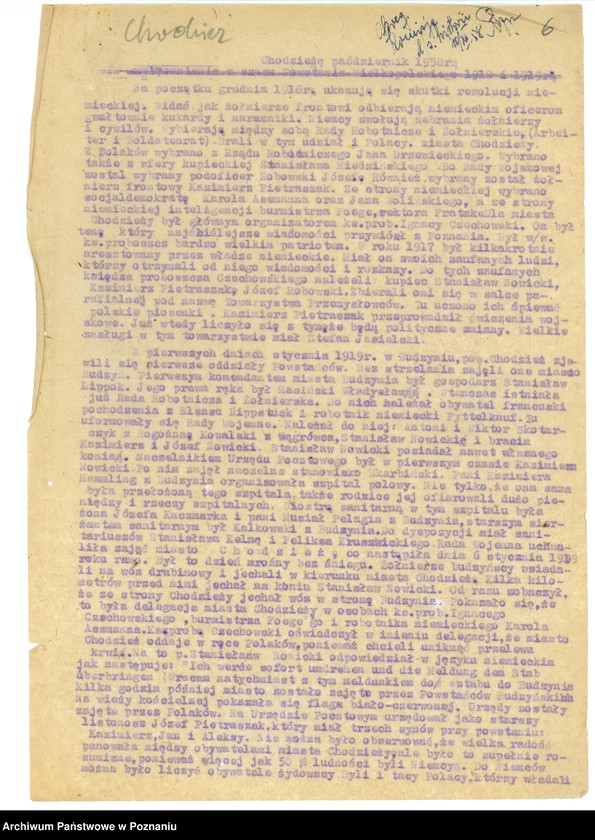 Obraz 19 z jednostki "Relacje i wspomnienia dotyczące powstania wielkopolskiego: 1. Chodzież, powiat Chodzież, województwo poznańskie."