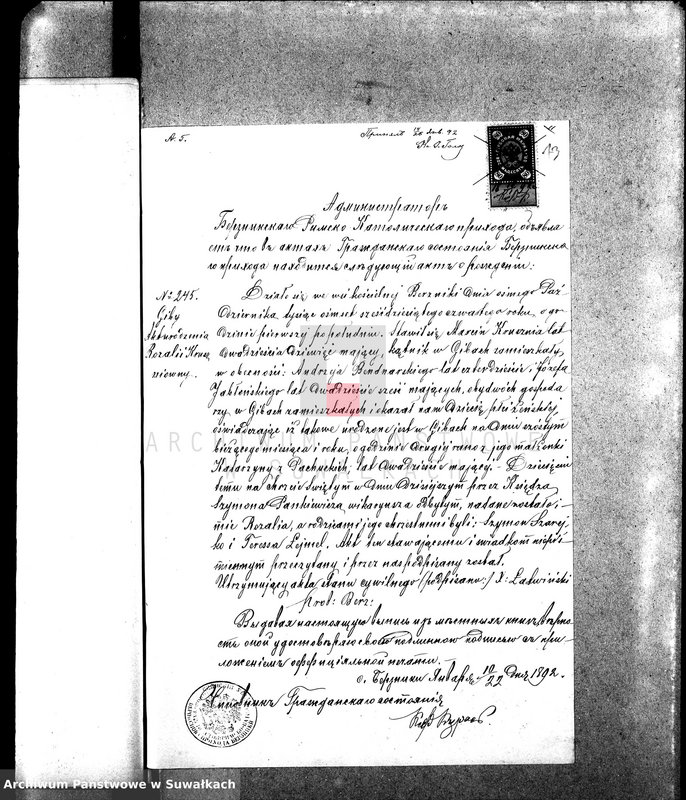 image.from.unit.number "Dokumenty k aktam brakosočetavšichsja Sejnskago Rimsko-Katoličeskago Prichoda za 1892 god."