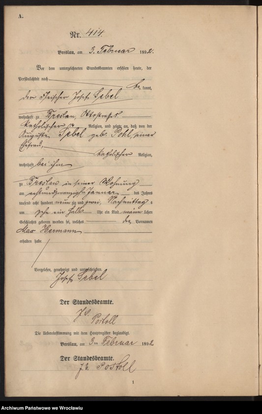Obraz 17 z jednostki "Księga urodzeń Wrocław III 1892 t.01"